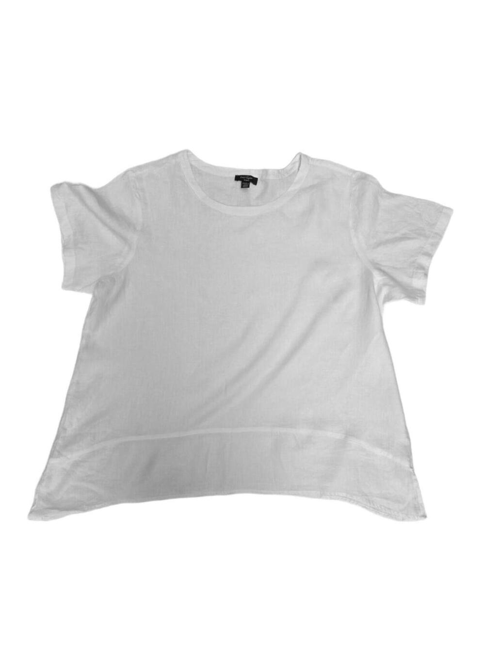 Lord & Taylor White 100 % Linen Weave Top Short Sleeve  XXL Coastal Chic